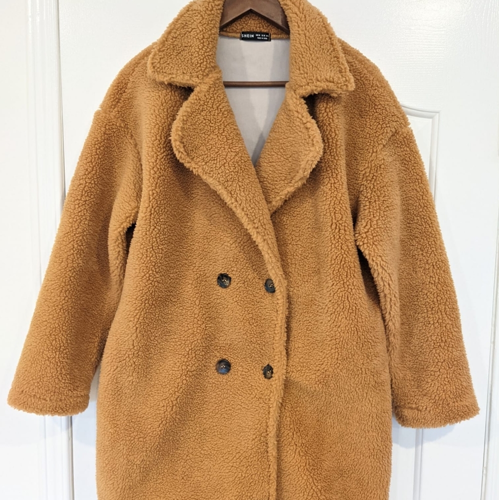 SHEIN Camel Teddy Coat